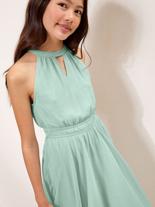 Dsiney Kidz - Lipsy Green Cut Out Hanky Hem Halter Occasion Dress (5-16yrs) image 2