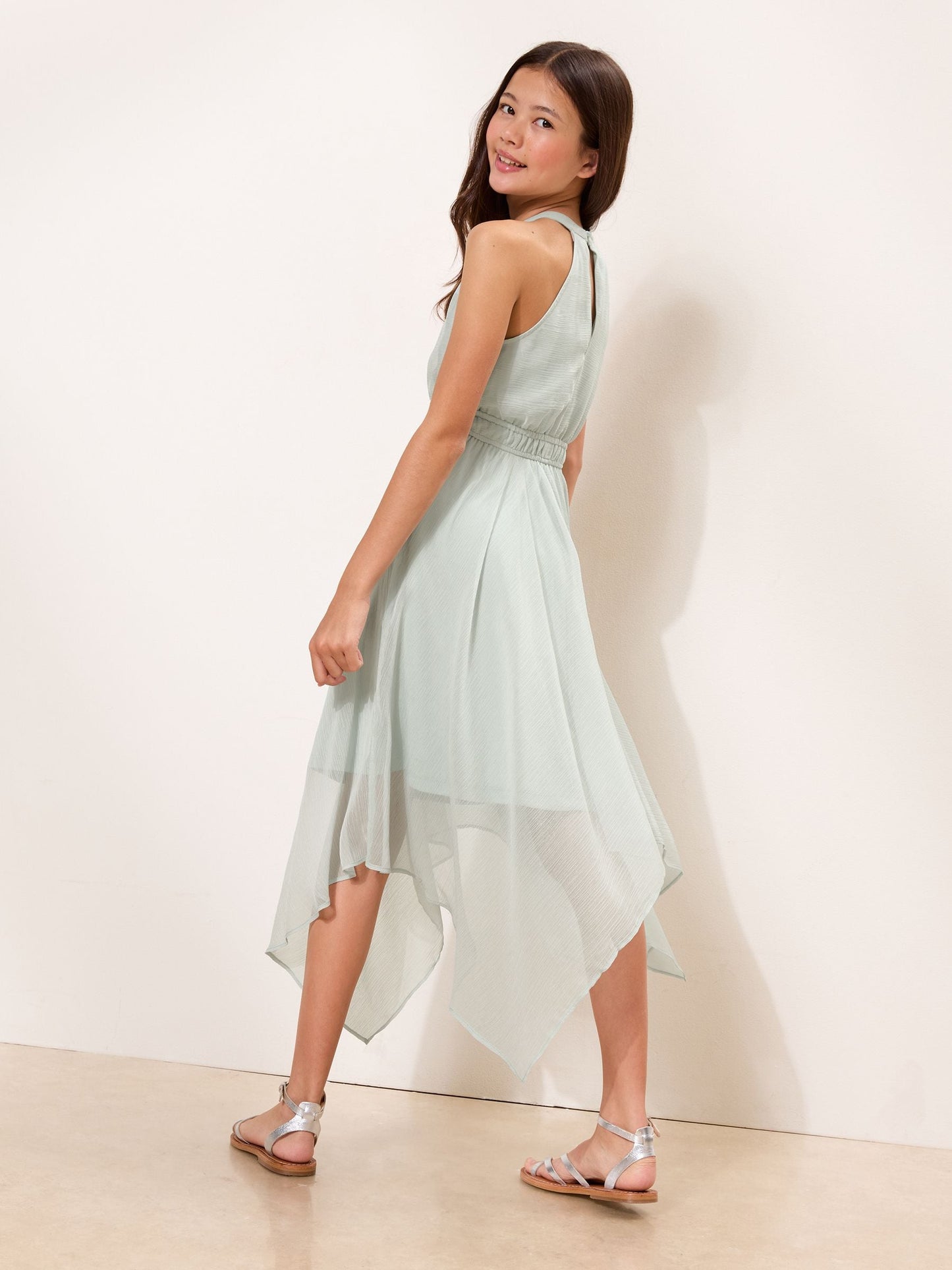 Lipsy Green Cut Out Hanky Hem Halter Occasion Dress (5-16yrs) image 4
