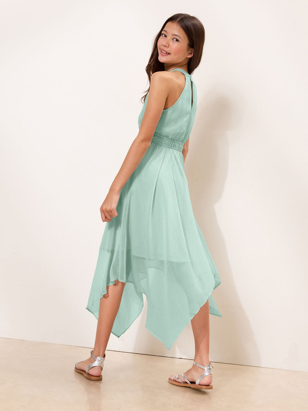 Lipsy Green Cut Out Hanky Hem Halter Occasion Dress (5-16yrs) - image 4
