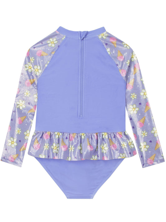 Dsiney Kidz - Character Purple Bluey And Bingo Long Sleeve Swimsuit With Frill Skirt image 2