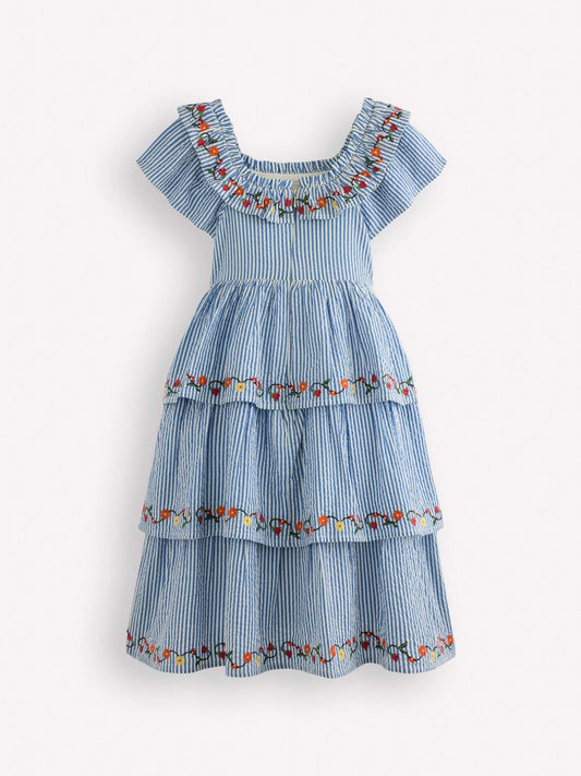 Dsiney Kidz - Boden Blue Tiered Ruffle Woven Dress image 2