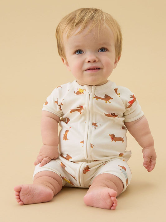 MORI Cream Sausage Dog Supersoft Summer Zip Up Romper image 1