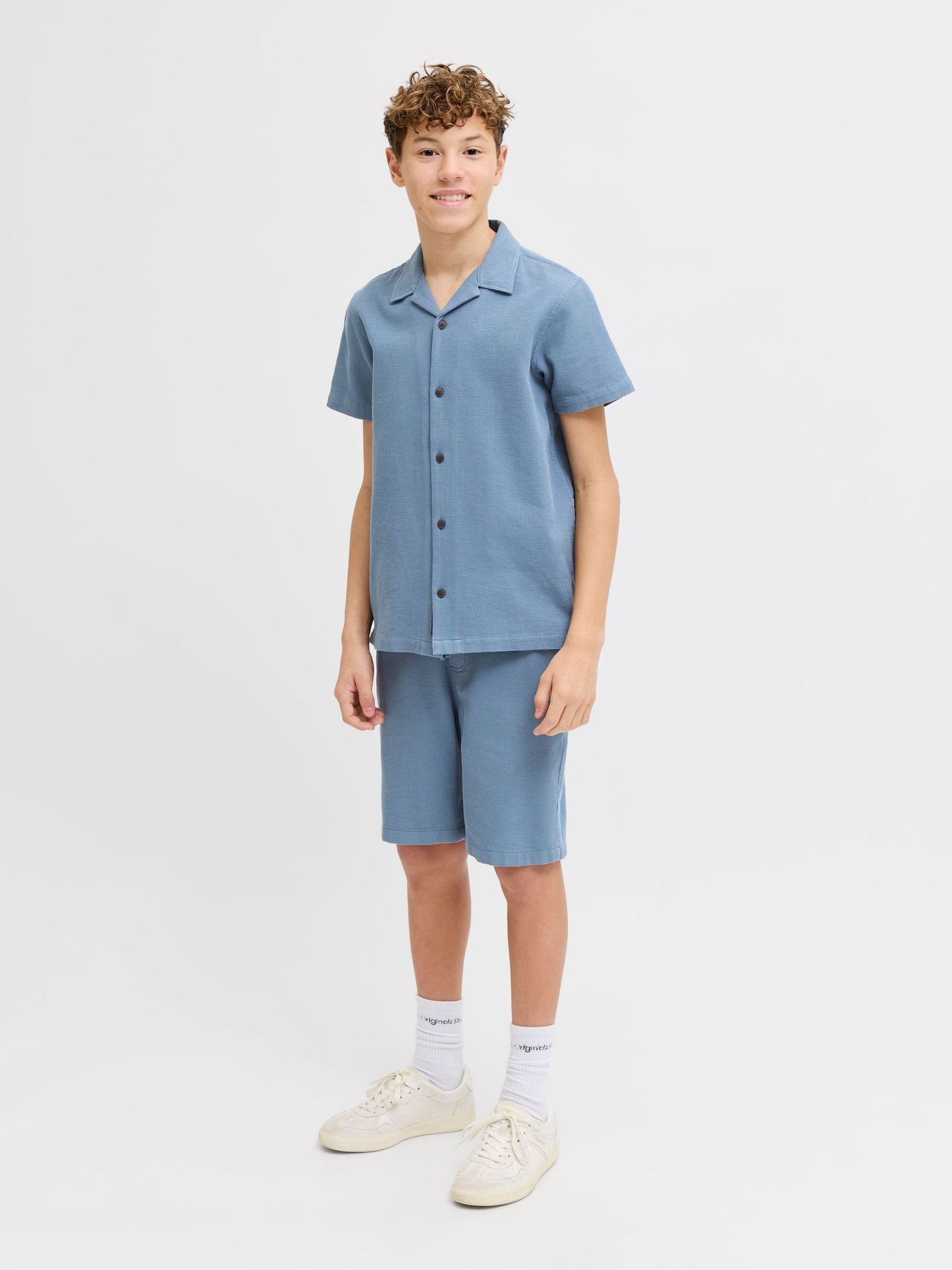 Dsiney Kidz - JACK & JONES JUNIOR Light Blue Resort Collar Short Sleeve Shirt and Short Textured Set image 5