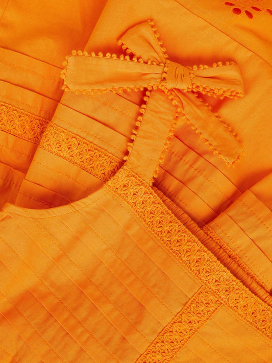 Dsiney Kidz - Monsoon Orange Broderie Pleated Cotton Dress image 2