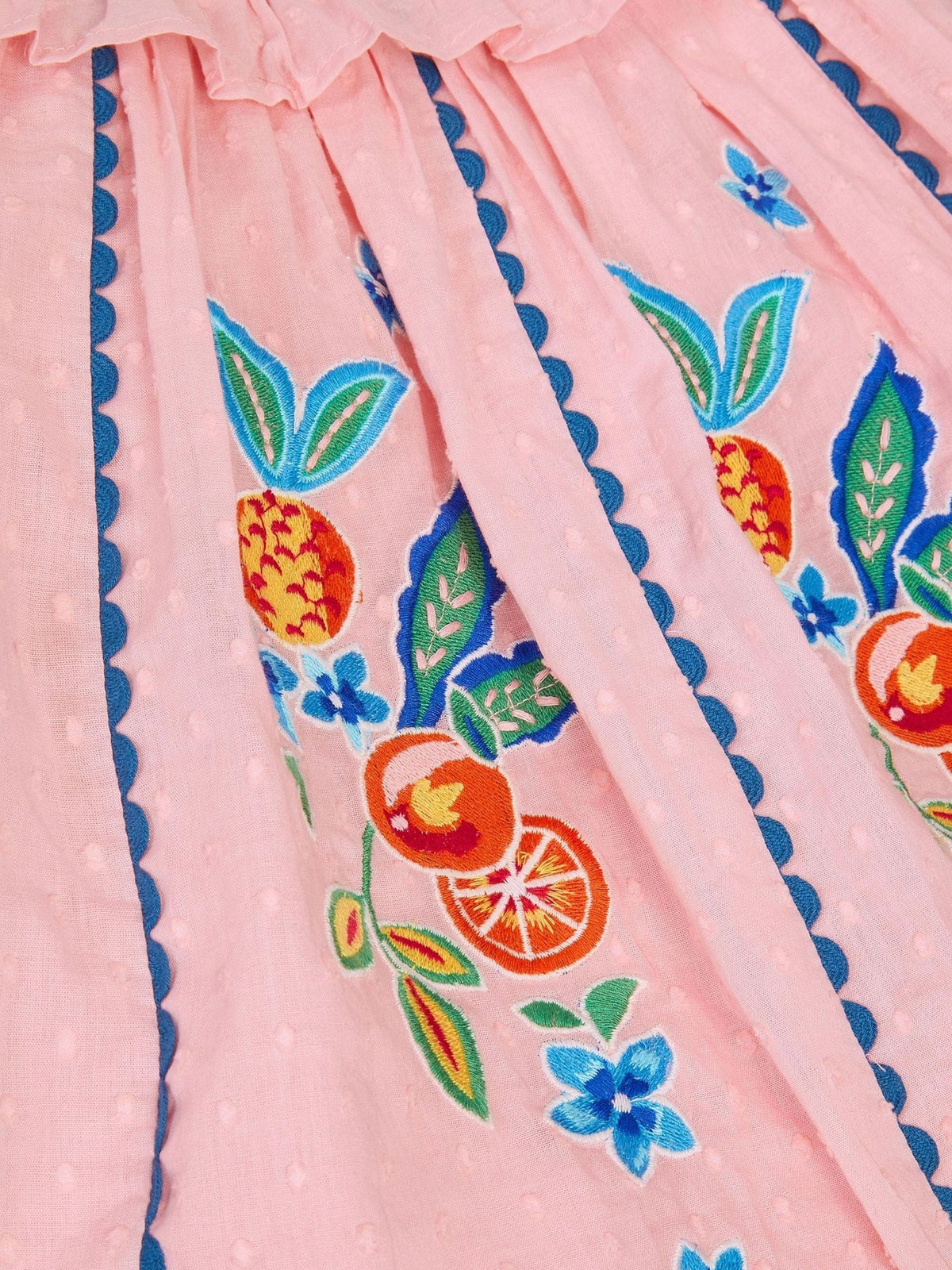 Dsiney Kidz - Monsoon Pink Embroidered Fruit Frill Scallop Edge Dress image 2