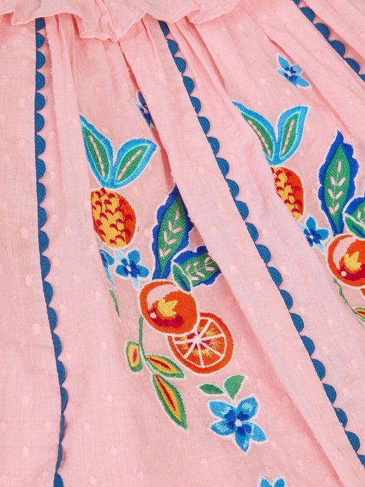 Dsiney Kidz - Monsoon Pink Embroidered Fruit Frill Scallop Edge Dress image 2