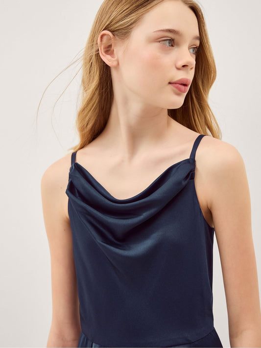 Dsiney Kidz - Monsoon Blue Cowl Neck Satin Prom Dress image 2