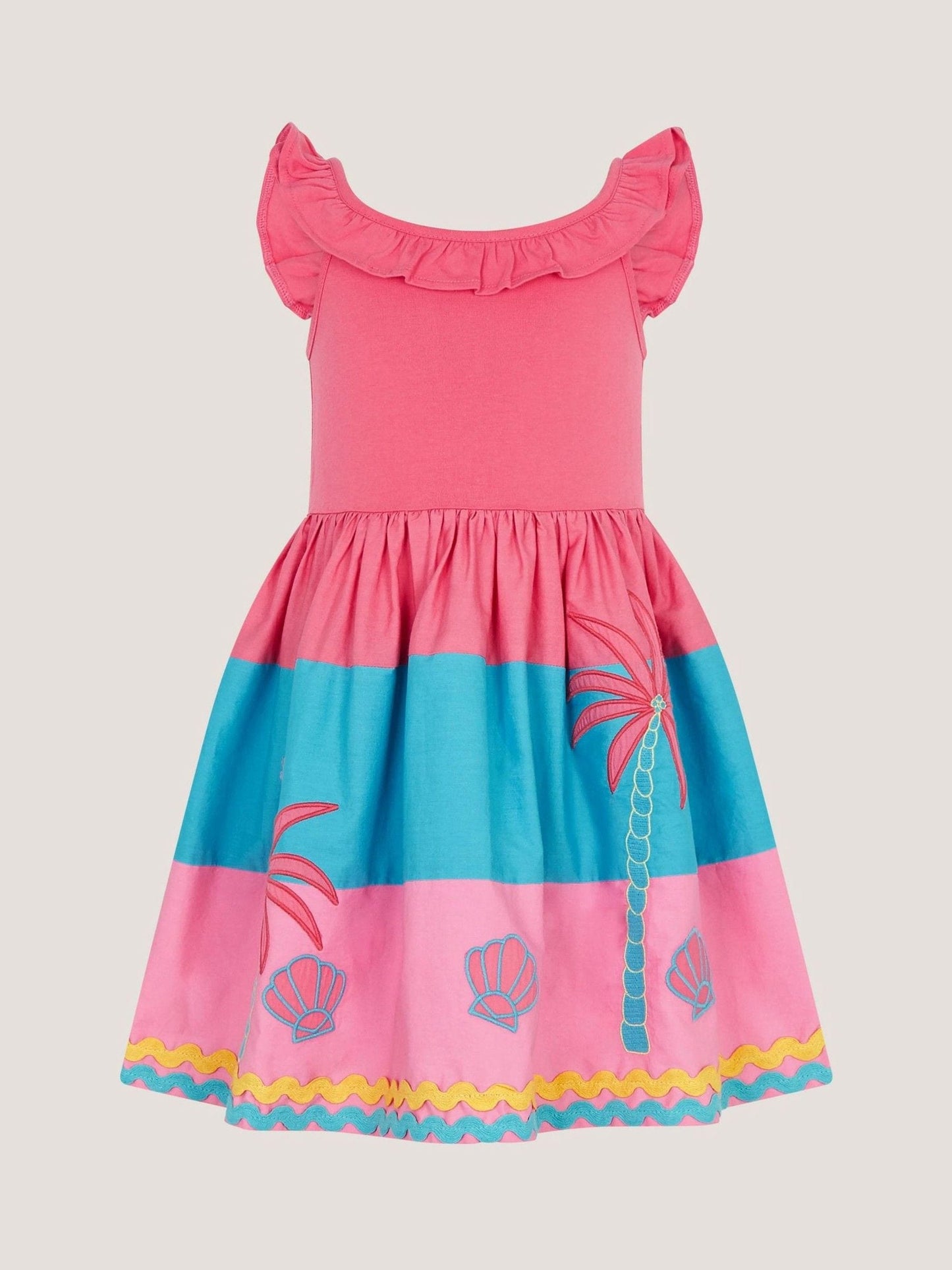 Monsoon Pink Shell Embroidered Colourblock Dress image 4
