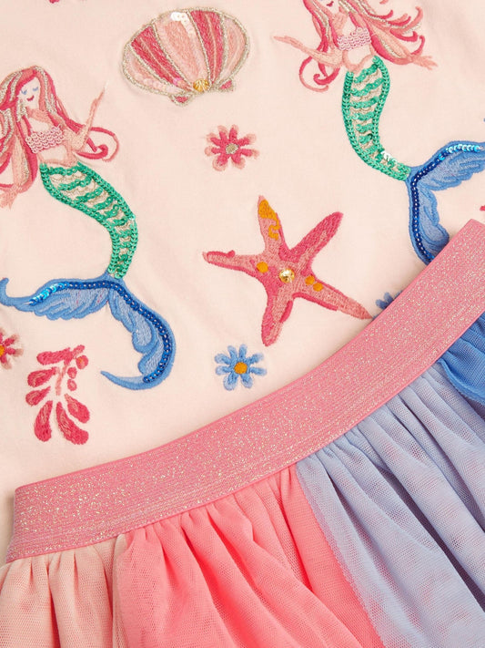 Dsiney Kidz - Monsoon Pink Mermaid T-Shirt & Mesh Disco Skirt Set image 2