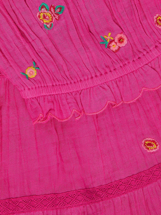 Dsiney Kidz - Monsoon Pink Embroidered Floral Top & Skirt Set image 2