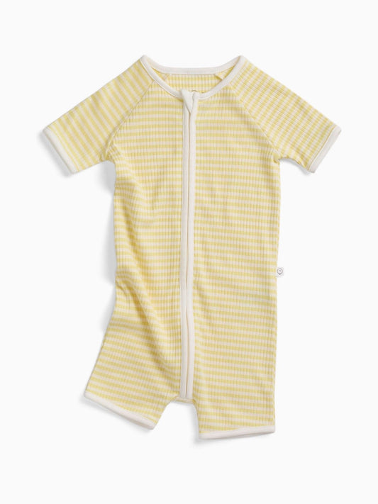 MORI Yellow Stripe Supersoft Ribbed Summer Zip-Up Romper image 2