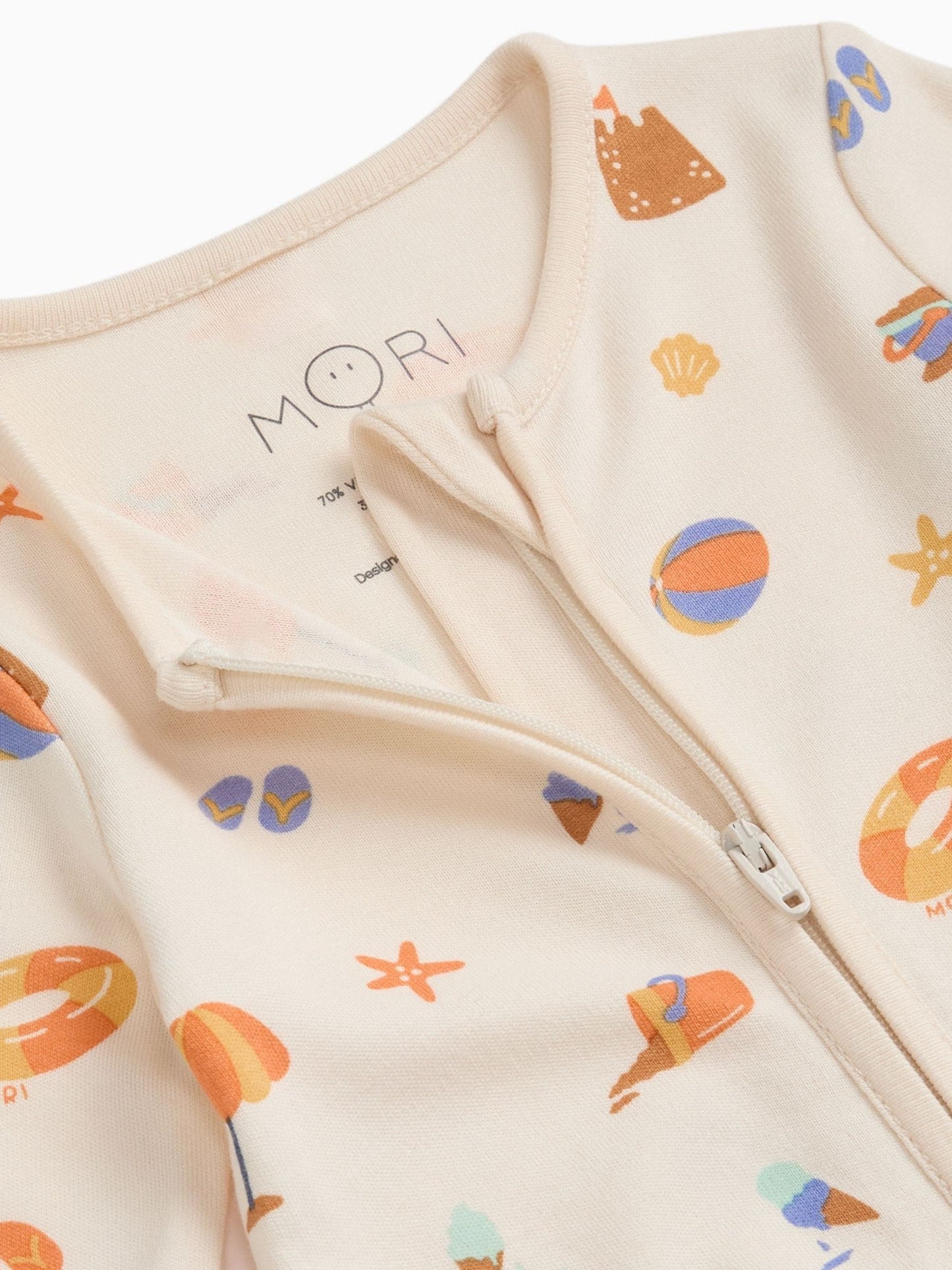 MORI Cream Beach Day Supersoft Two Way Zip-Up Sleepsuit image 3