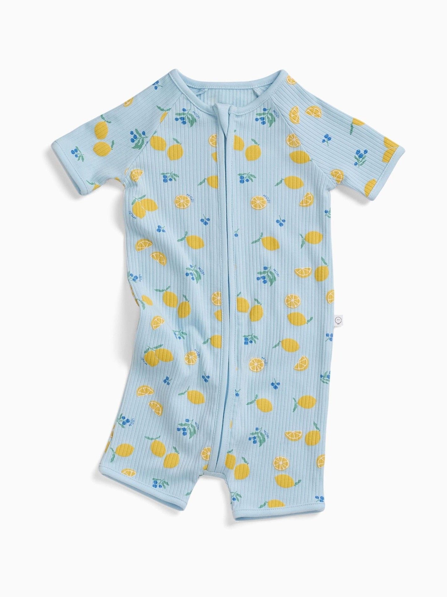 MORI Blue Lemon Lullaby Supersoft Ribbed Summer Zip-Up Romper image 2