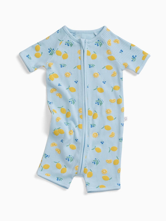 MORI Blue Lemon Lullaby Supersoft Ribbed Summer Zip-Up Romper image 2