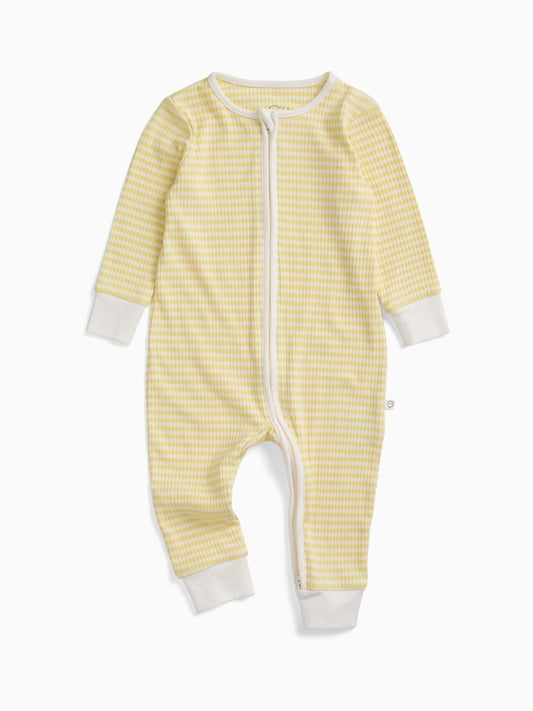 MORI Yellow Stripe Ribbed Supersoft Two Way Zip Up Sleepsuit image 2