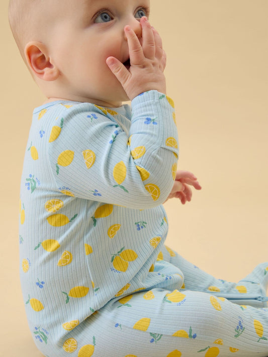 MORI Blue Lemon Lullaby Supersoft Ribbed Two Way Zip Up Sleepsuit image 2