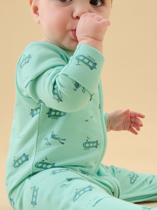 MORI Green Submarine Sleep Supersoft Two Way Zip Up Sleepsuit image 2