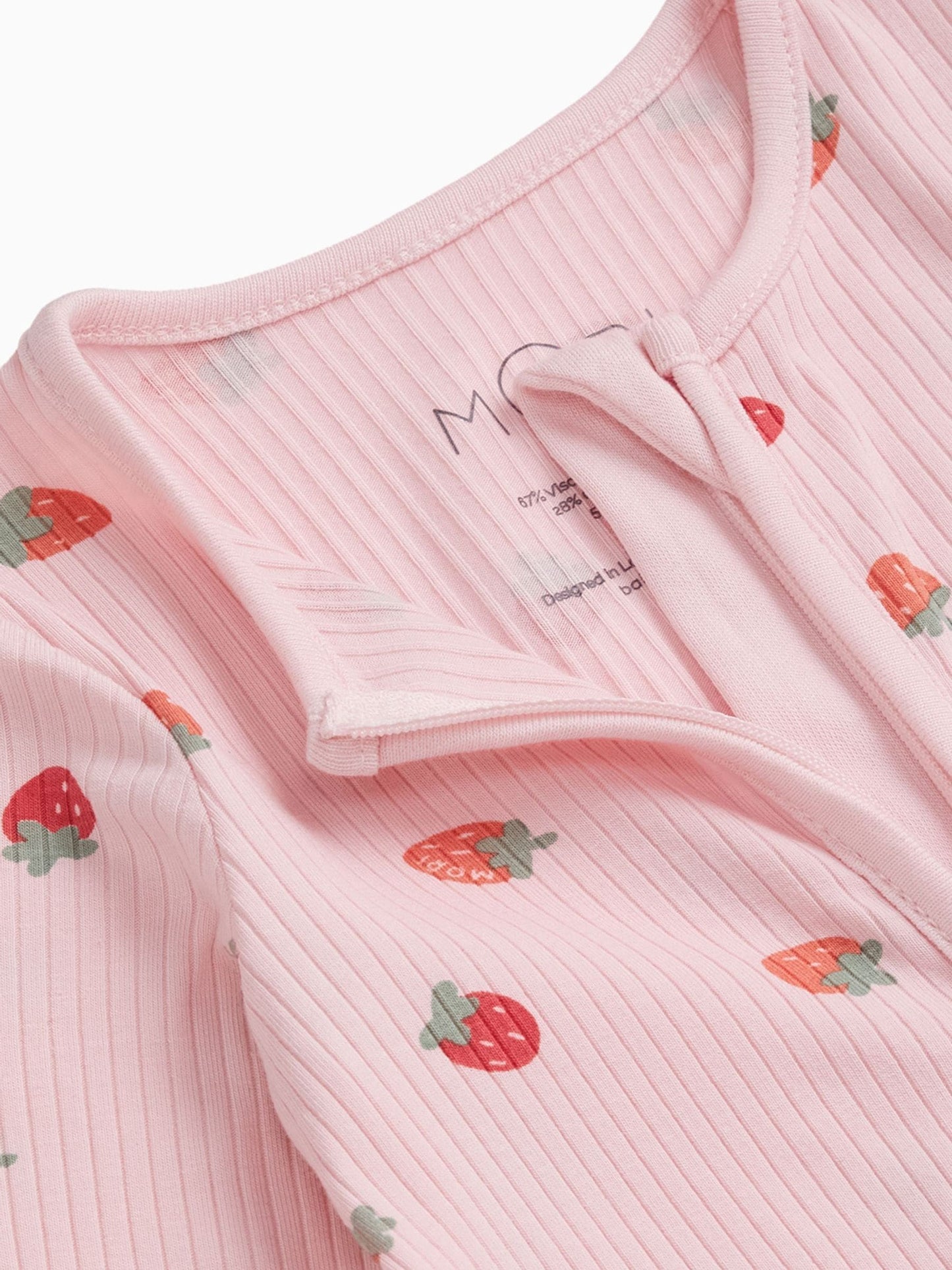 MORI Pink Strawberry Fields Supersoft Ribbed Two Way Zip Up Sleepsuit image 4