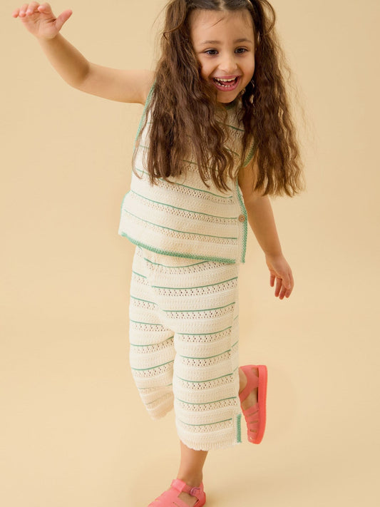 Dsiney Kidz - MORI Cream Striped Pointelle Knitted Soft Cotton Tank Top image 2