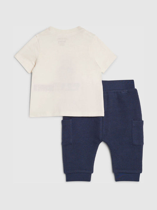 River Island Cream Cute Club Bear T-Shirt & Joggers Set image 2