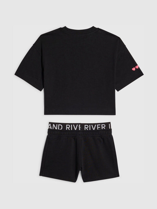 Dsiney Kidz - River Island Black T-Shirt & Runner Shorts Set image 2