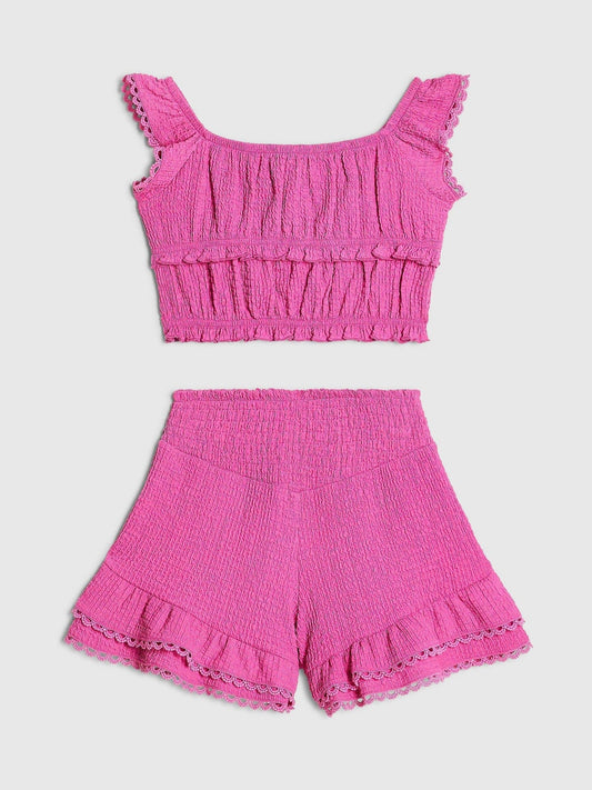 Dsiney Kidz - River Island Pink Frill Shirred Top & Shorts Set image 2