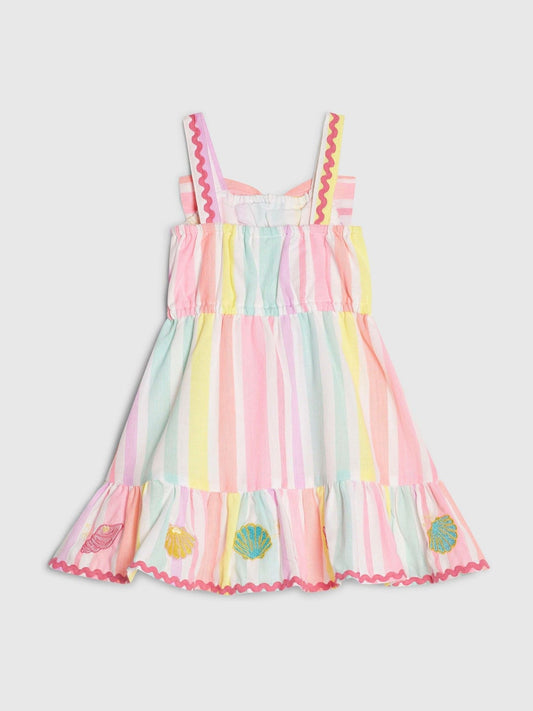 Dsiney Kidz - River Island Pink Neon Stripe Bow Frill Dress image 2