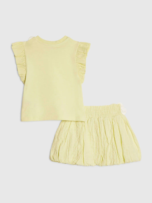 Dsiney Kidz - River Island Yellow Frill Sleeve T-Shirt & Skirt Set image 2