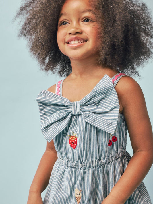 Dsiney Kidz - River Island Blue Abbie Rosie Stripe Bow Frill Dress image 2
