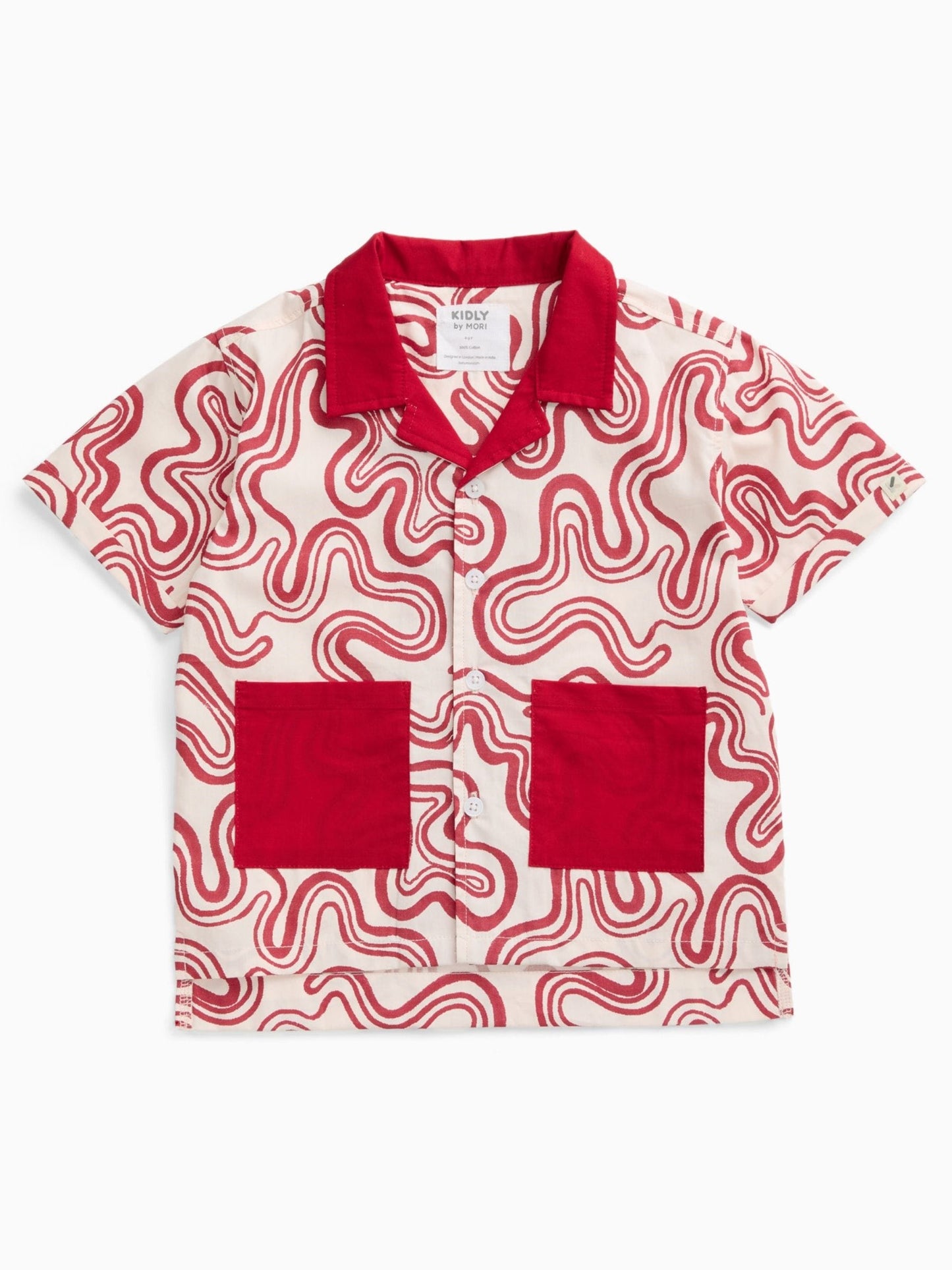 Dsiney Kidz - KIDLY by MORI Red Soft Cotton Poplin Red Swirl Shirt image 5