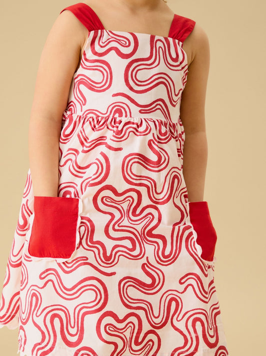 Dsiney Kidz - KIDLY by MORI Red Soft Cotton Poplin Swirl Red Dress image 2