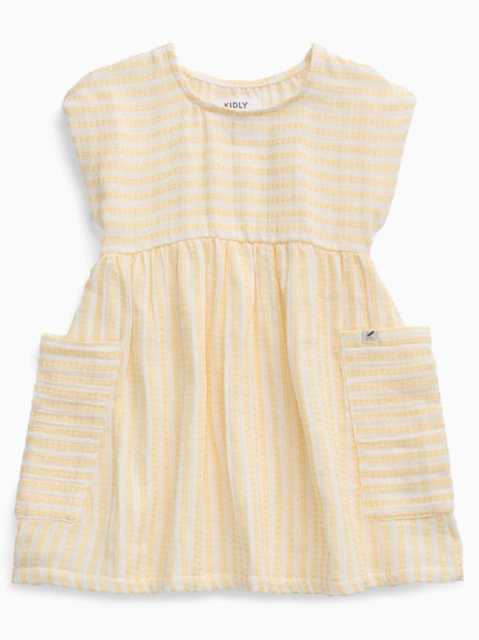 Dsiney Kidz - KIDLY by MORI Yellow Soft Cotton Muslin Stripe Dress image 2