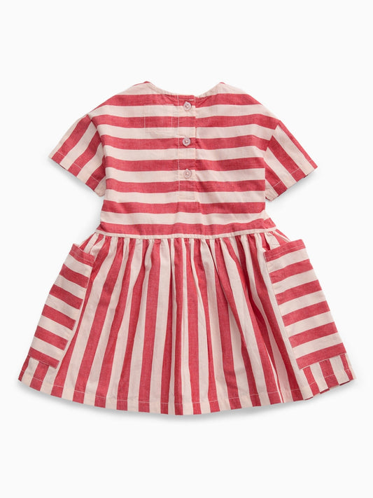 Dsiney Kidz - KIDLY by MORI Red Soft Cotton Poplin Striped Dress image 2