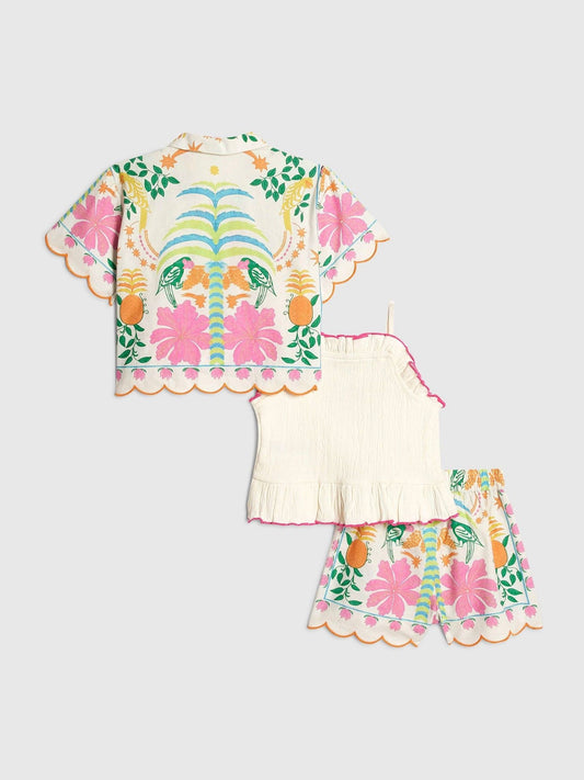 River Island Pink Palm Parrot Shirt & Shorts 3 Piece Set image 2