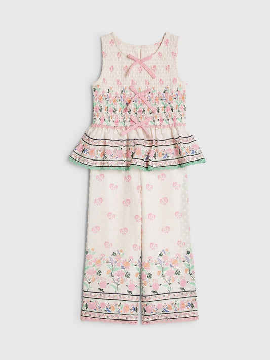 Dsiney Kidz - River Island Cream Cabbages & Roses Smock Frill Top & Trousers Set image 2