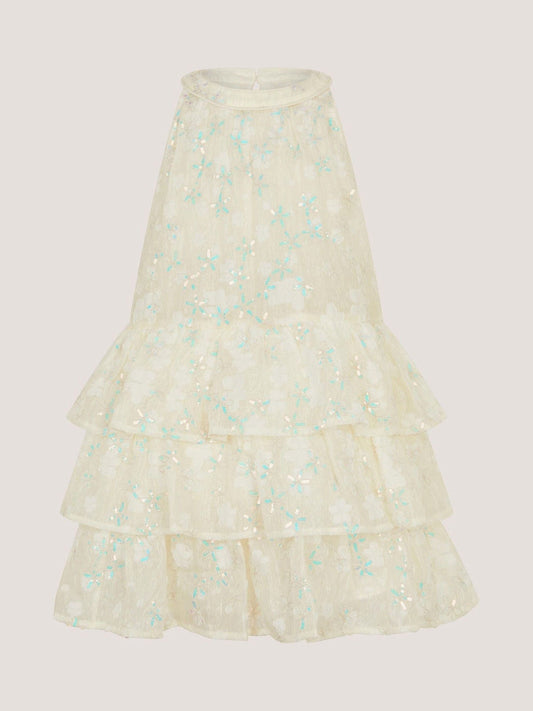 Dsiney Kidz - Monsoon Cream Georgie Sequin Jacquard Tiered Party Dress image 2