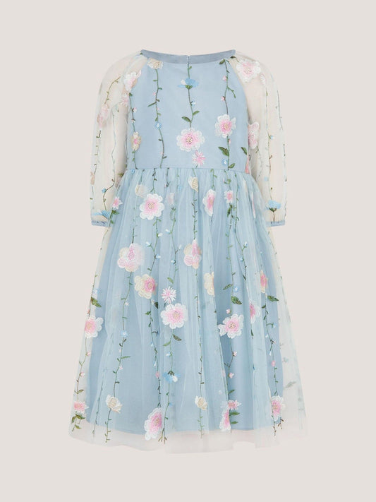 Dsiney Kidz - Monsoon Blue Willow Long Sleeve Embroidered Party Dress image 2