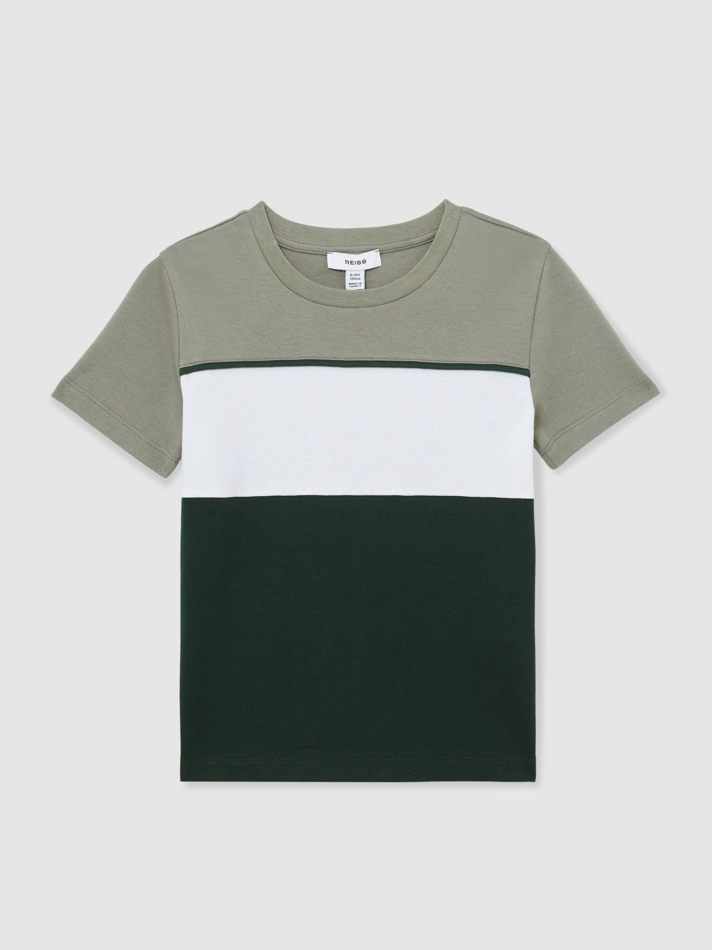 Reiss Dark Green/Sage/Off White Cole 13-14 yrs Cotton Colour-Block T-Shirt image 1