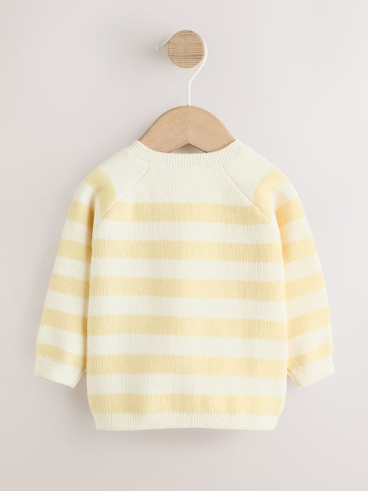 Yellow Chenille Striped Baby Button Through Cardigan