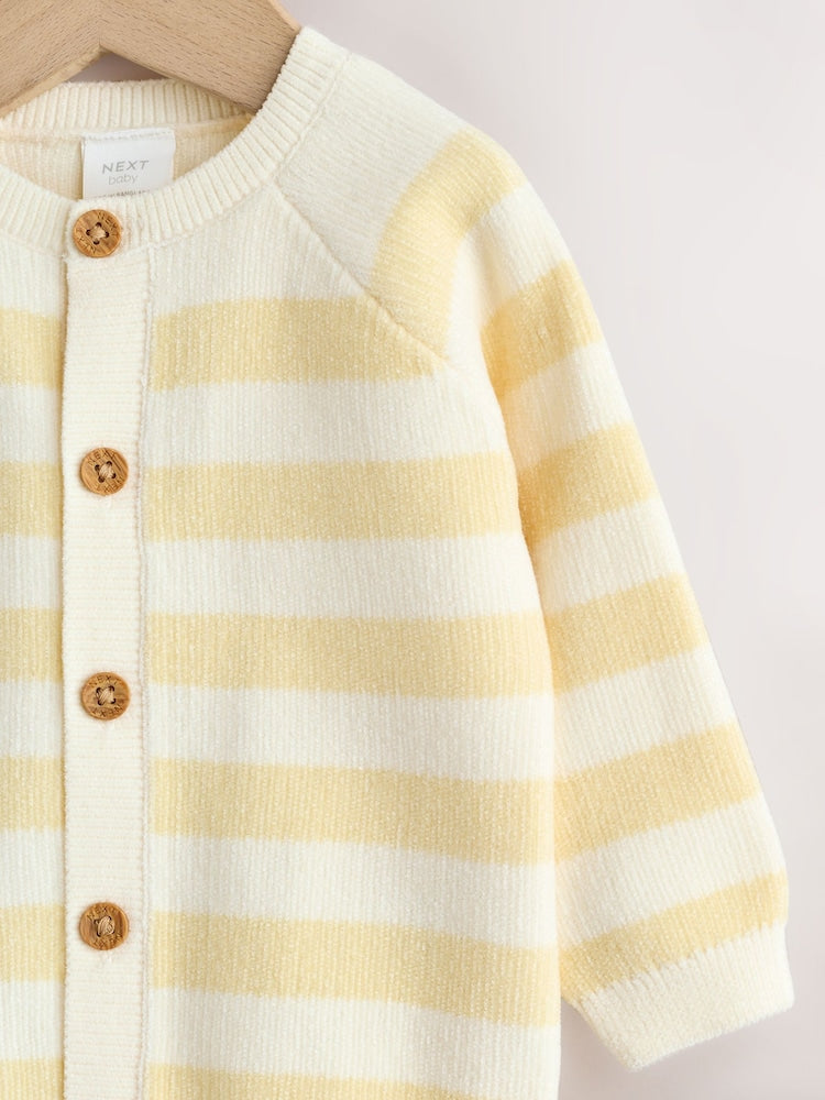 Yellow Chenille Striped Baby Button Through Cardigan