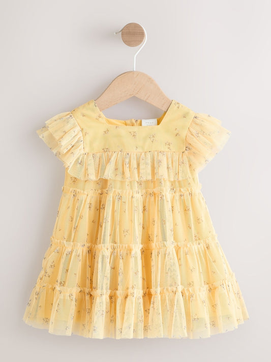 Yellow Ditsy Baby Mesh Dress (0mths-2yrs)