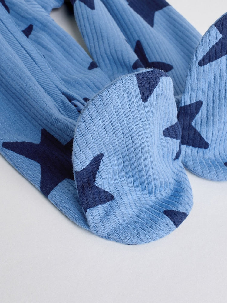 Navy Star Two Way Zip Baby Sleepsuits 3 Pack (0-2yrs)