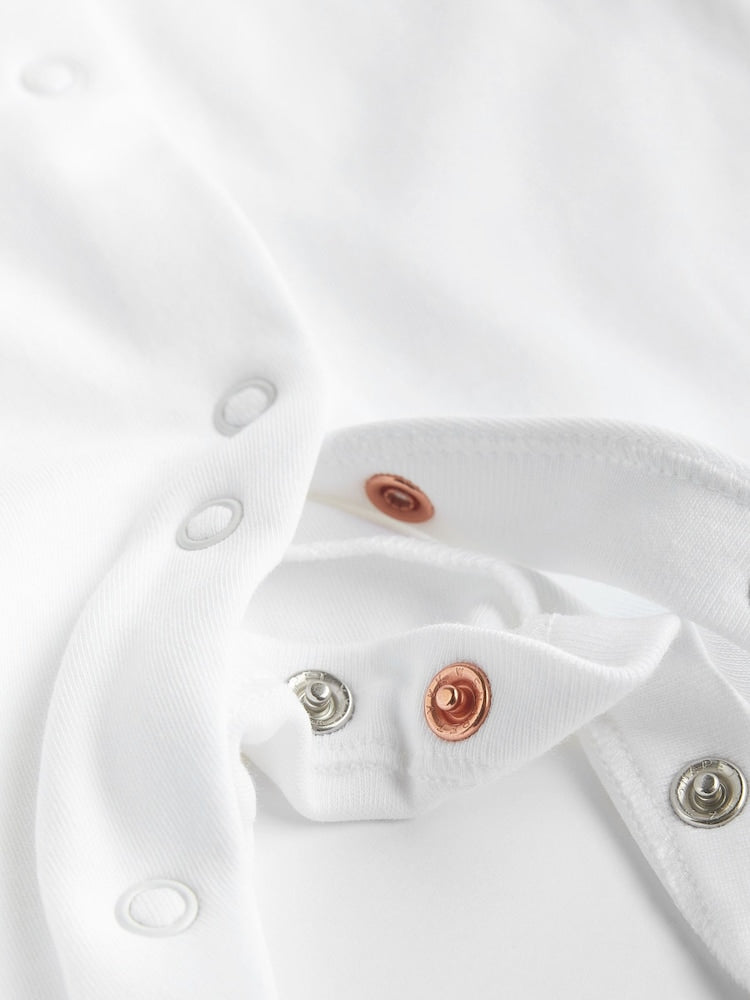 White 3 Pack 100% Cotton Baby Sleepsuits (0-18mths)