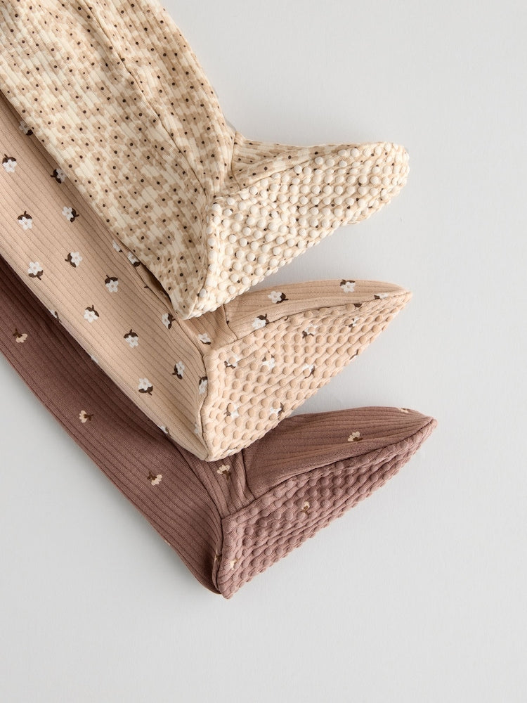 Brown Ditsy Floral Baby Sleepsuits 3 Pack (0-2yrs)