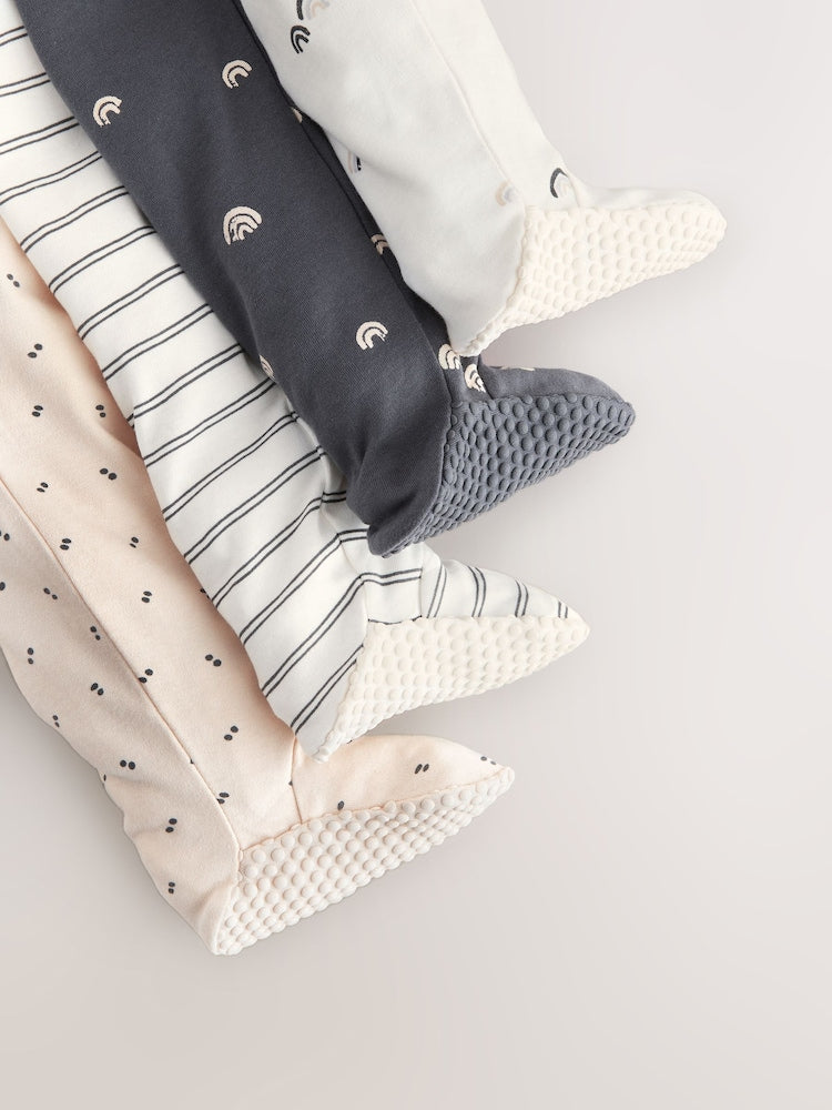 White/Black Two Way Zip Baby Sleepsuits 4 Pack (0mths-2yrs)