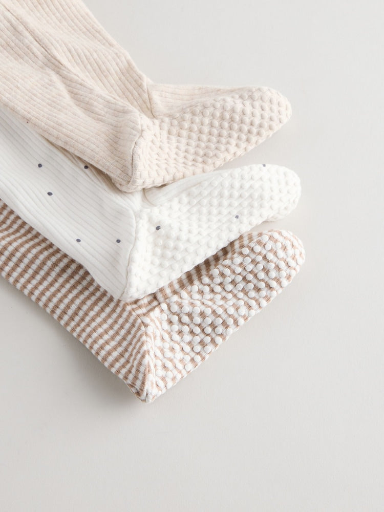 Neutral Milkclub Two Way Zip Baby Sleepsuits 3 Pack (0-2yrs)