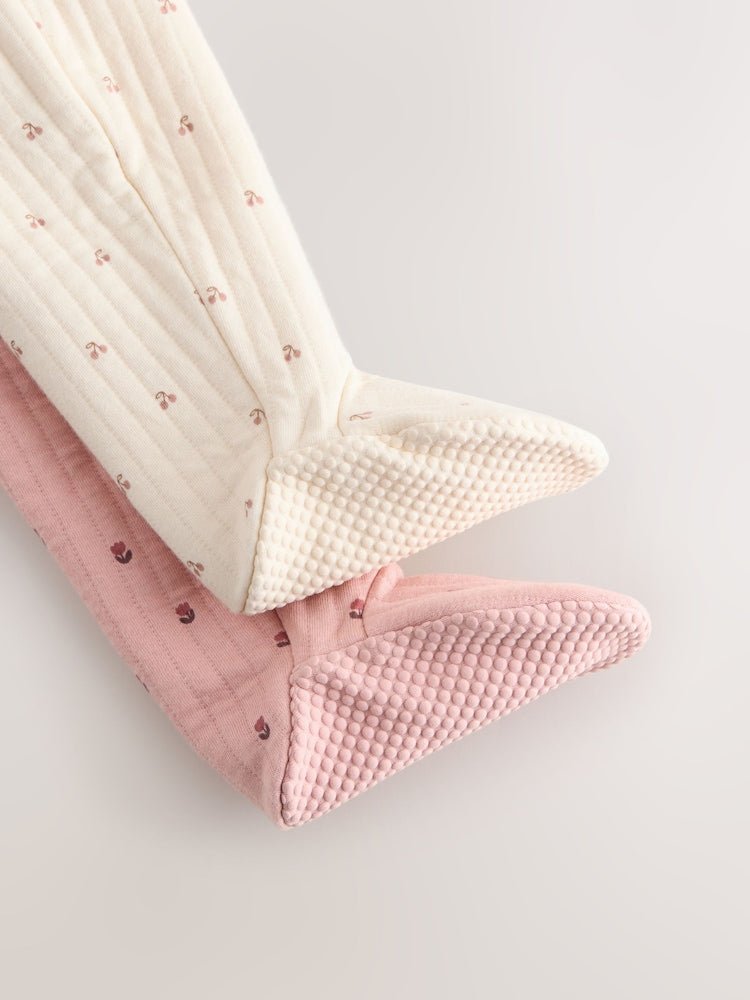 Pink/Cream Quilted Baby Sleepsuits 2 Pack