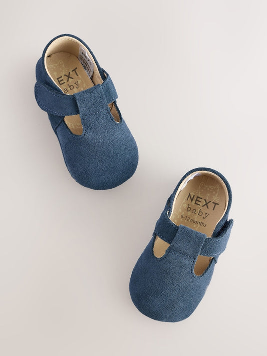 Navy Suede Leather Baby T-Bar Shoes (0-24mths)