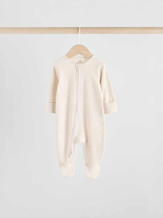 Neutral 5 Pack Two Way Zip Footed Baby Sleepsuits (0-2yrs)
