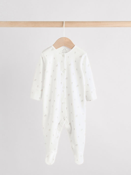 White Baby Sleepsuit, Bodysuit, Beanie and Bib Set 4 Piece (0-9mths)